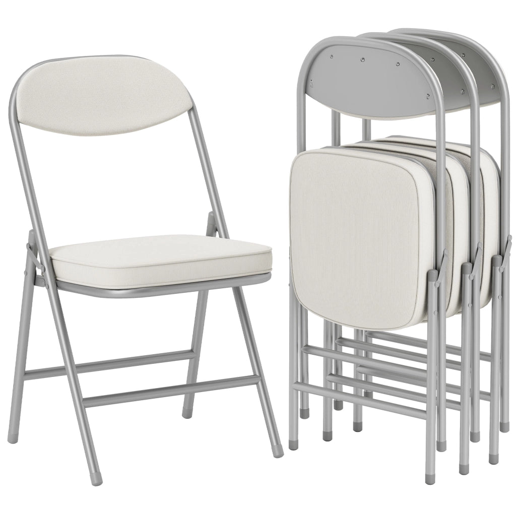 Set 4 sedie pieghevoli imbottite ¨C zephmum ¨C crema, tessuto, struttura metallo