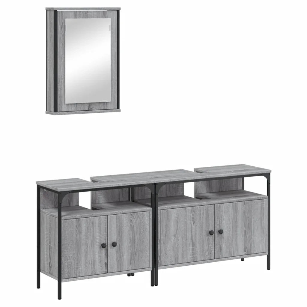 Set Mobili da Bagno | Armadio da bagno 3 pz Grigio Sonoma in Legno Multistrato
