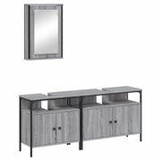 Set Mobili da Bagno | Armadio da bagno 3 pz Grigio Sonoma in Legno Multistrato