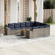 Set Divani da Giardino 11 pz con Cuscini Grigio in Polyrattan 3225627