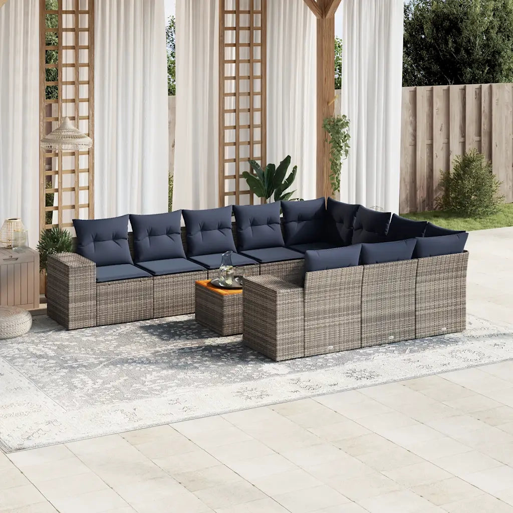 Set Divani da Giardino 11 pz con Cuscini Grigio in Polyrattan 3225627