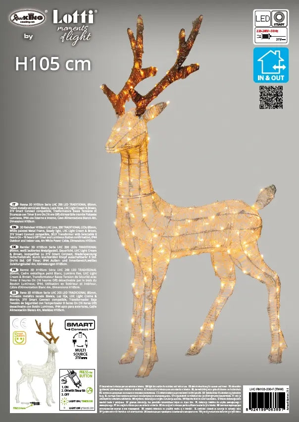 Renna 3D H105 cm 200 LED Traditional IP44 timer