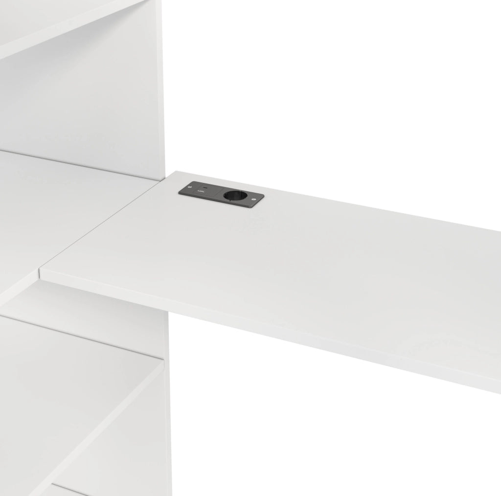 Letto a soppalco 90x200 con scrivania; armadio e LED; legno massello e MDF; bianco