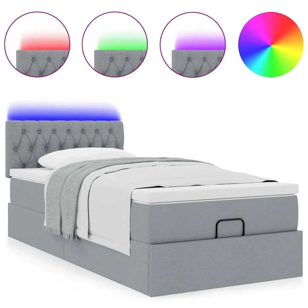Pouf Letto con Materasso e LED Grigio Chiaro 90x200 cm Tessuto