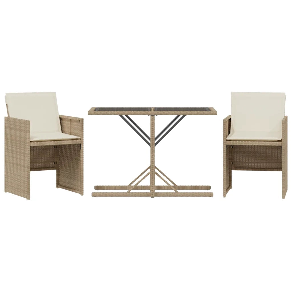 Set da BistrÃ² 3 pz con Cuscini Beige in Polyrattan