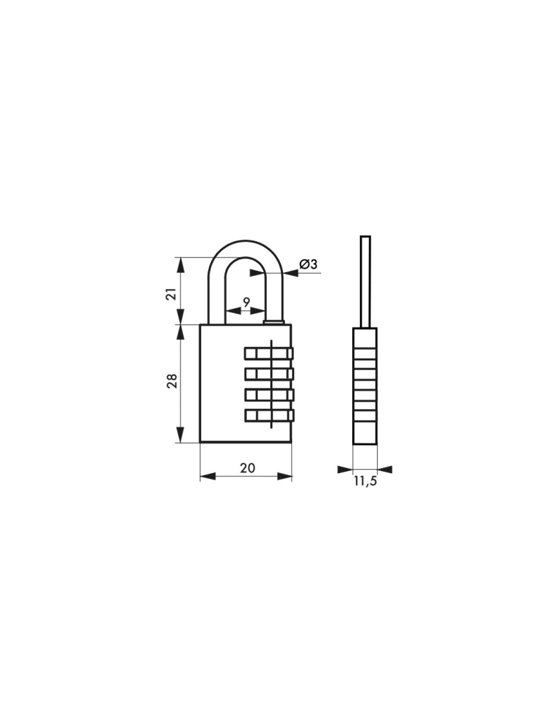 Lucchetto a combinazione RB, ottone, 3 cifre, interno, arco in acciaio, 20 mm – THIRARD