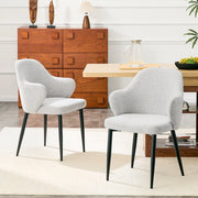 Set 2 sedie da pranzo in tessuto grigio chiaro con gambe in metallo nere, altezza 83 cm