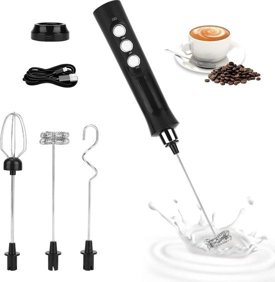 Melmacchina elettrica USB ricaricabile - 3 velocità regolabili - Handschuimer con riciclatore di caffè - Latte, cappuccino, cioccolata calda