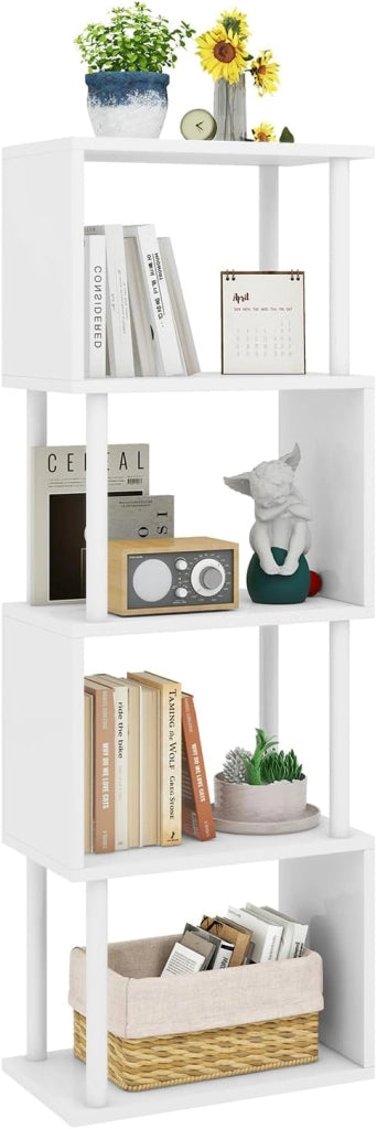 Libreria Scaffale a 5 Livelli, S, Moderno, Scaffali Espositivi in Metallo per Soggiorno, Camera Da Letto, Ufficio, Bianco WBC015W