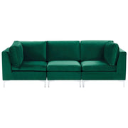 Divano Componibile Velluto Verde 3 Posti Gambe In Metallo Argento Stile Glamour