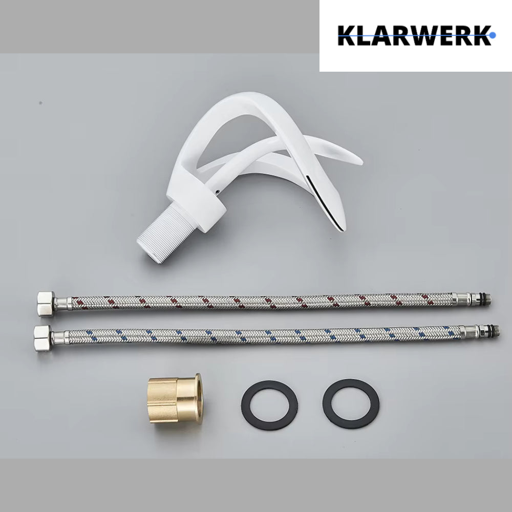 NAVIS | Rubinetto a cascata di design per bagno Rubinetto per bagno bianco | Elegante in acciaio inossidabile  per lavelli | Miscelatore  2 attacchi