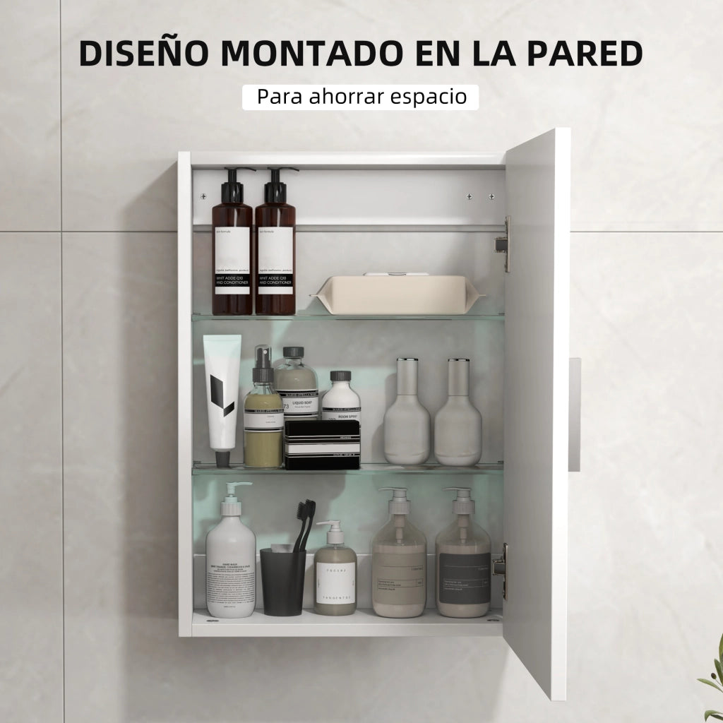 Armadietto da Bagno Sospeso con Ripiani in Vetro Temperato Regolabili ¨C Zephmum ¨C Bianco Lucido 40x15x55 cm
