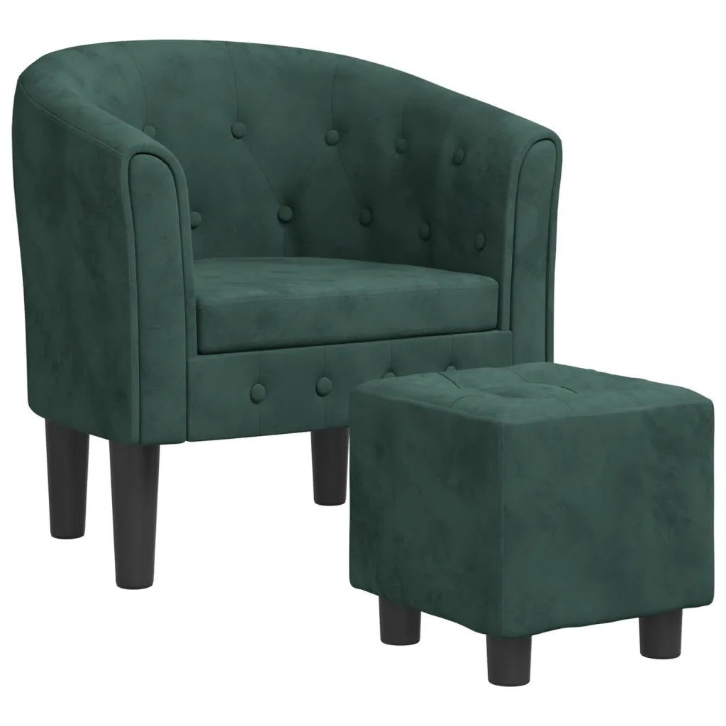 vidaXL Poltrona Cabriolet con Poggiapiedi Verde Scuro in Velluto