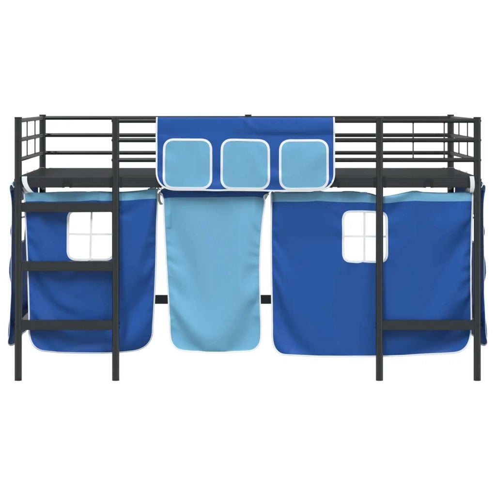 Struttura del Letto Loft per Bambini con Tendine-Giroletto per bambini Nero e Blu 779412