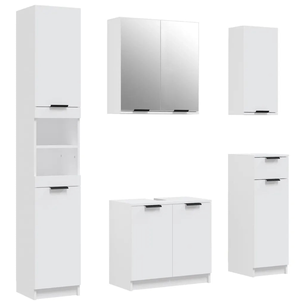 Set di Mobili da Bagno | Armadio da bagno 5 pz Bianco in Legno Multistrato