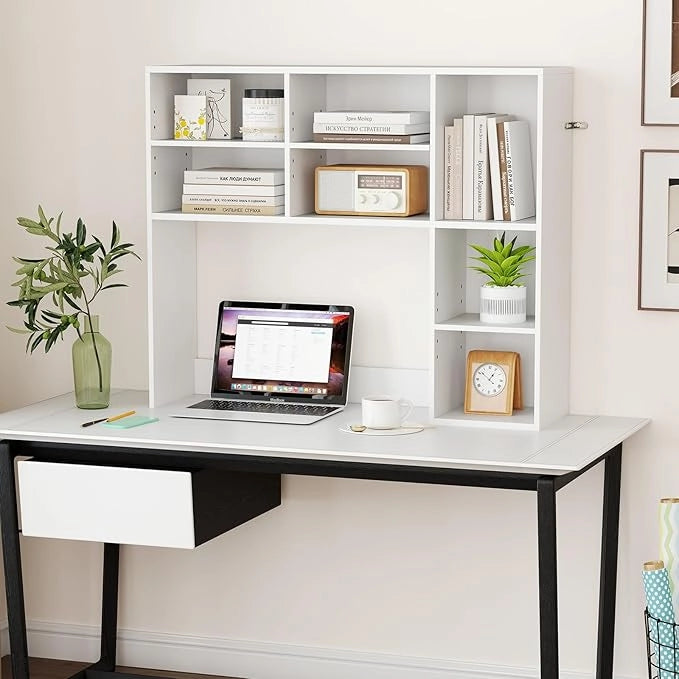 Libreria da Scrivania, Scaffale per Scrivania con 3 Ripiani Regolabili e Scomparto Aperto per Monitor 27", Organizzatore di Spazio per Casa Ufficio Dormitorio, 94x25x79 cm (Bianco)