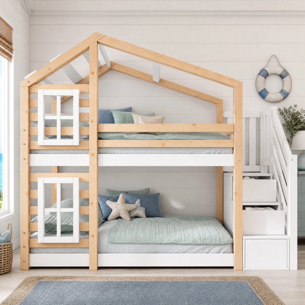 Letto a castello per bambini 90x200 cm con scala contenitore