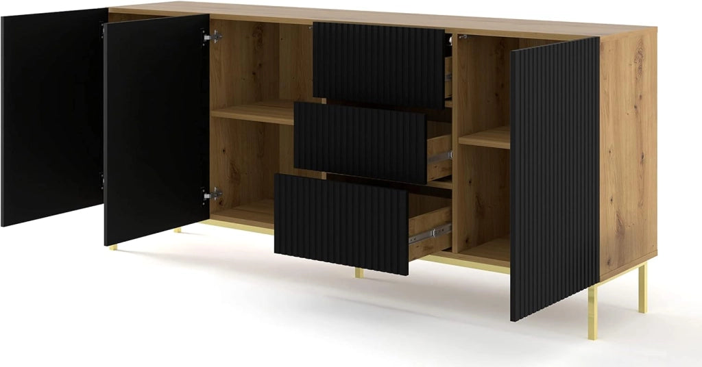 BIM FORNITURE mobile tv soggiorno RAVENNA cm 200x42x89H Nero opaco Rovere oro