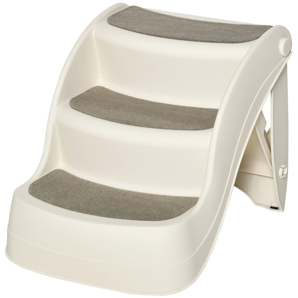 Scalino per Letto 3 Gradini Pieghevole per Cani Gatti ¨C Zephmum ¨C Crema 49x38x38 cm
