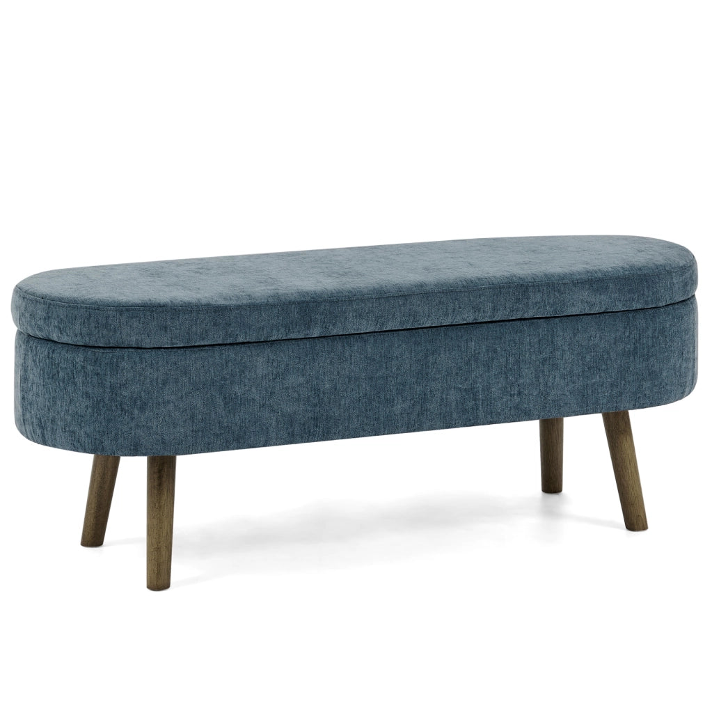 Panca contenitore ovale in ciniglia blu 110x40x42 cm