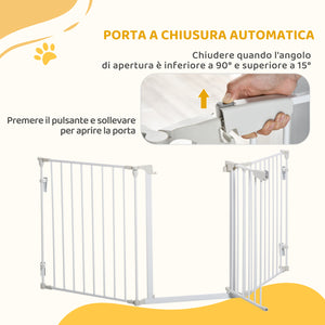 Cancelletto per Cani con Chiusura Automatica 180x3x74,5 cm in Metallo e Plastica Bianco