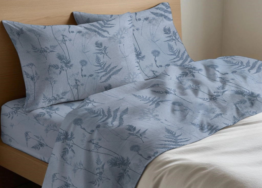 Completo Lenzuola Letto In 100% Cotone Made Italy Disegno Soffione - Maxi - Azzurro