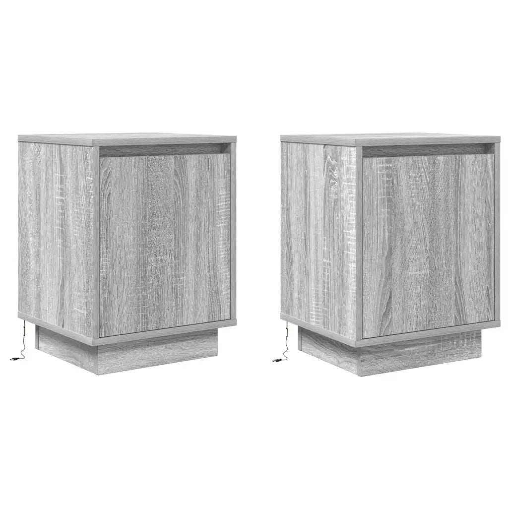 Comodini con Luci a LED 2 pz Grigio Sonoma 38x34x50 cm 861276