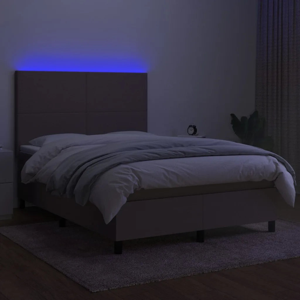 Letto a Molle con Materasso e LED Tortora 140x200 cm in Tessuto cod mxl 33780