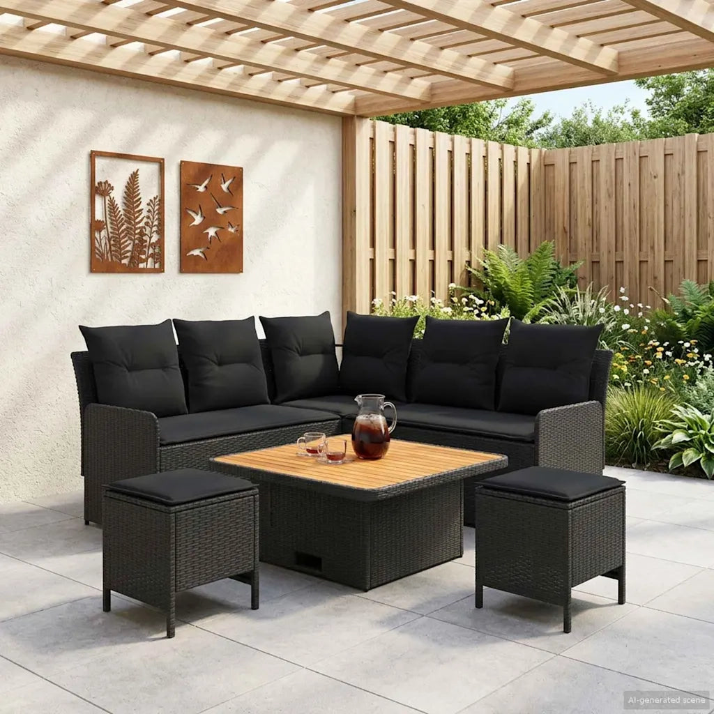 Set di Mobili con cuscino 6 pcs Nero Rattan in PE 3422181