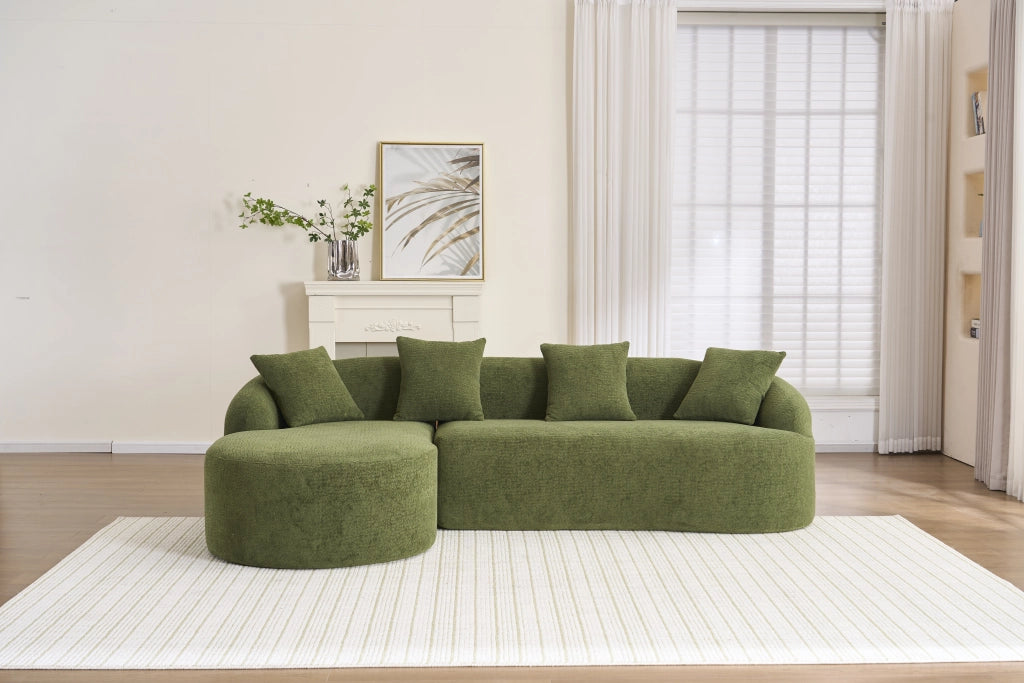 Divano modulare angolare curvo con chaise longue sinistra in chenille verde senza attrezzi 243 × 150 × 67 cm