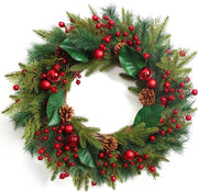 Grossa decorazione natalizia da 60 cm per ingresso con decorazioni di pino, noci e baccelli di dennen.