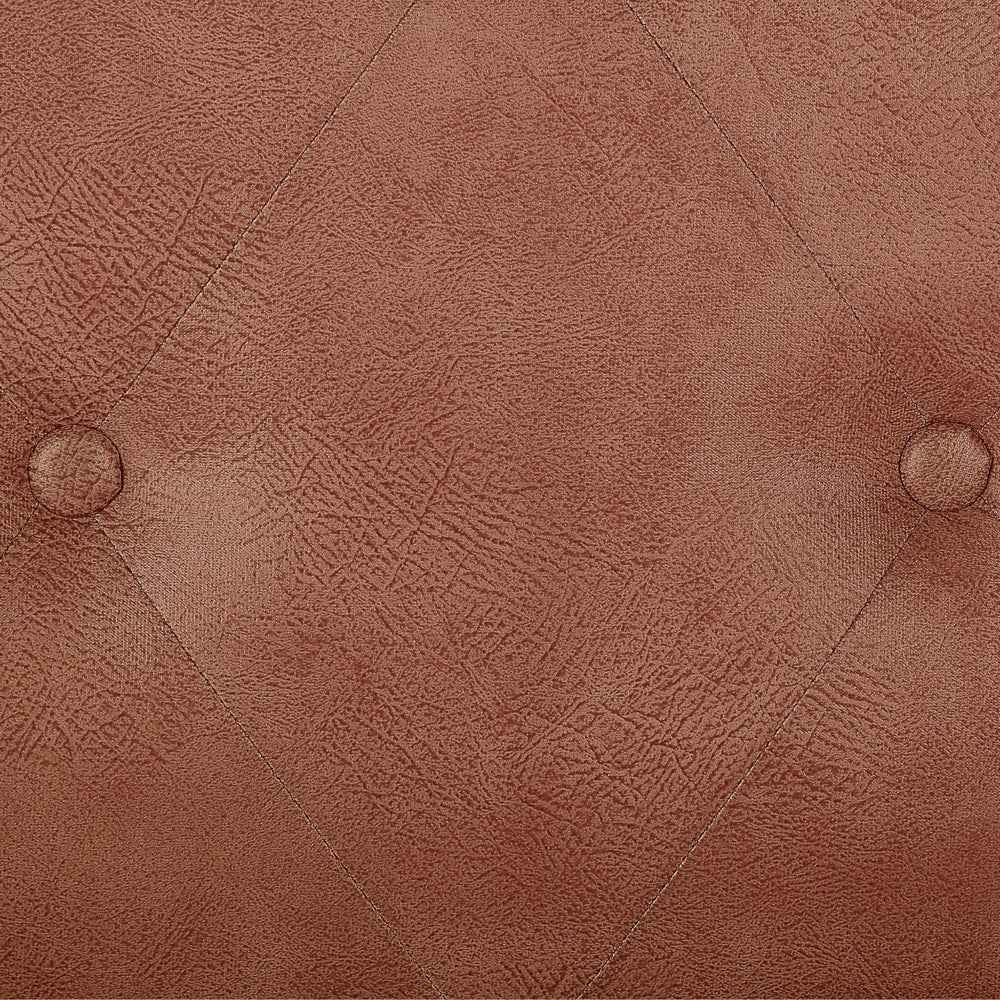 Comodino Sgabello Contenitore gambe nere imbottite in ecopelle marrone design a valigia con bottoni