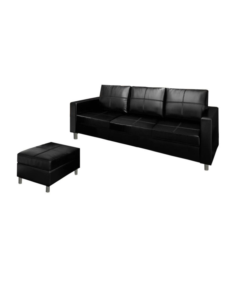 Divano 3 posti con pouf reversibile dx/sx in ecopelle nero 205cm Sicorage Sufly