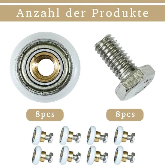 Set di ruote per porte scorrevoli in acciaio inossidabile con ruote in POM - diametri 19 mm/23 mm/25 mm/27 mm - per porte scorrevoli - materiale duraturo - ruote per porte scorrevoli