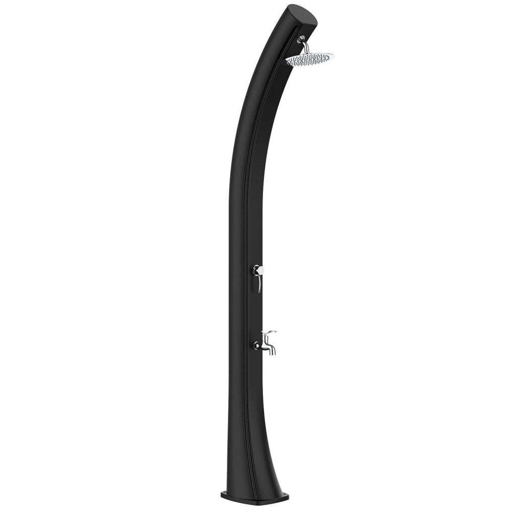 STARMATRIX Doccia Solare Nera in Polietilene HD Struttura Curva Altezza 226 cm Serbatoio 40 Litri Accessori in Ottone Modello Rioxxl Black