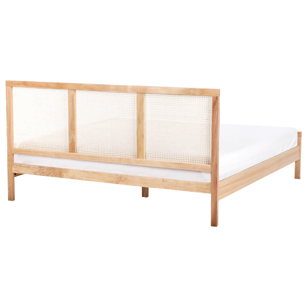 Letto in legno di pino marrone chiaro 180 x 200 cm matrimoniale con testata a treccia viennese a doghe stile rustico minimalista
