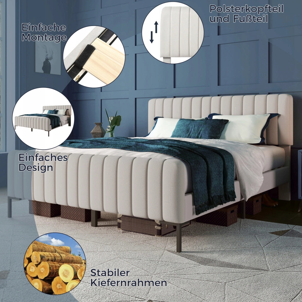 Letto matrimoniale 160x200 - Xylo - Beige - USB-C e materasso incluso