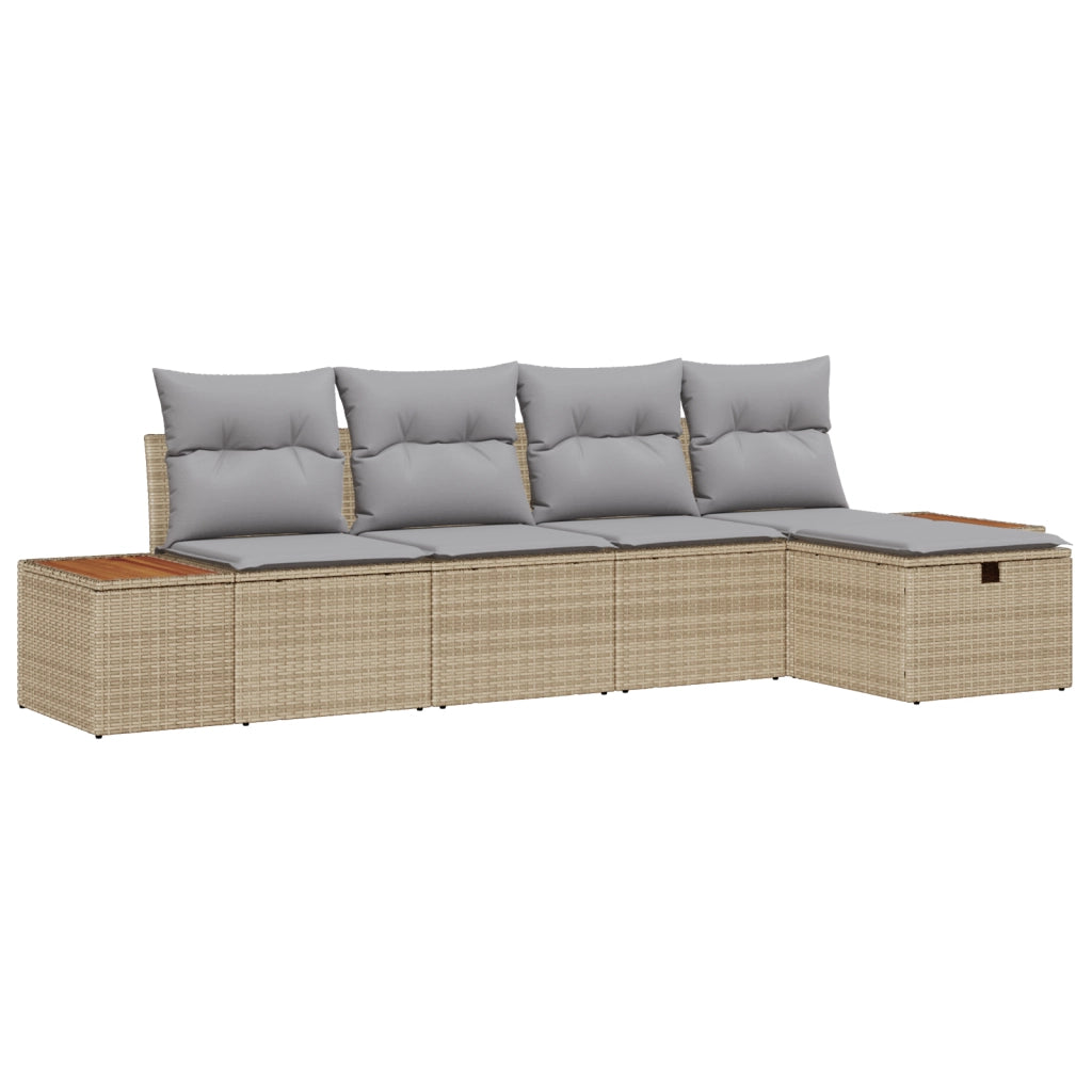 Set Divano da Giardino 5 Pezzi con Cuscini Beige Polyrattan