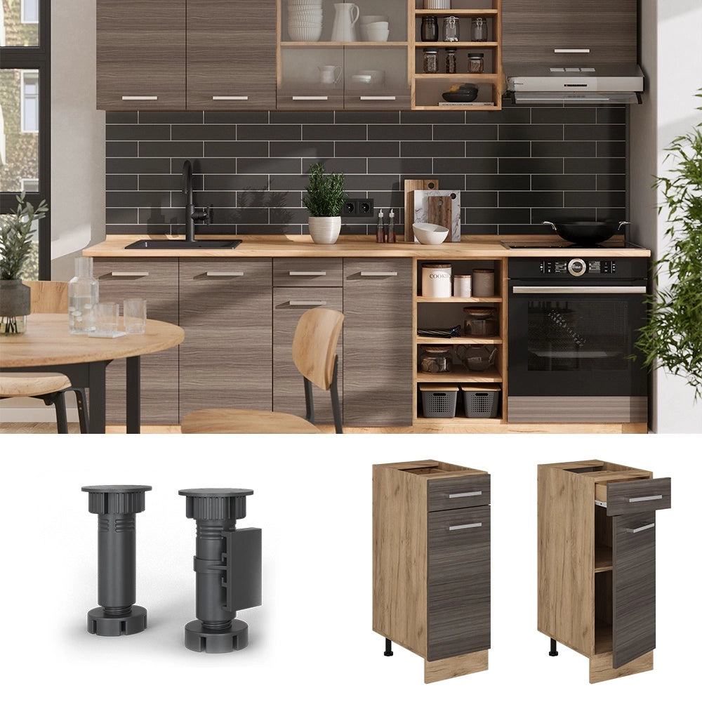 Mobiletto base per cucina R-Line Grigio nobile/Rovere dorato 30 cm PL Marmo Vicco