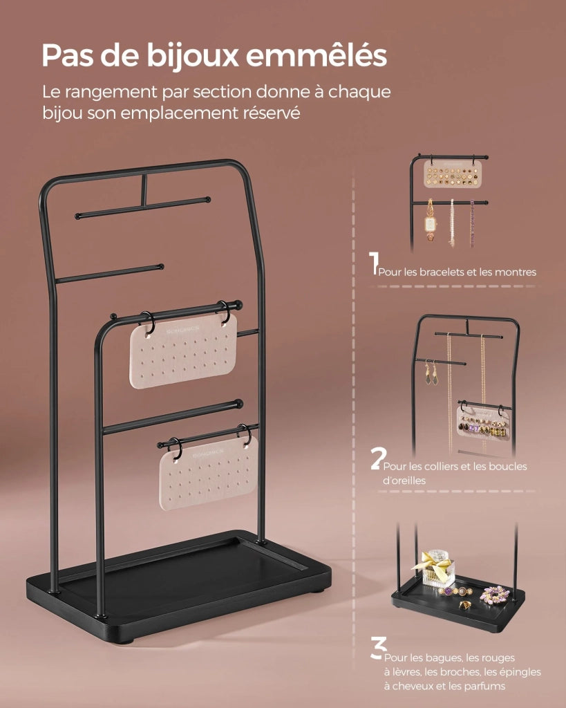 Espositore per gioielli regalo per la festa della mamma espositore in metallo con 2 piastre con occhielli e 6 aste per appendere 13 x 21,5 x 33,7 cm per collane orecchini braccialetti e anelli. 12_0007029