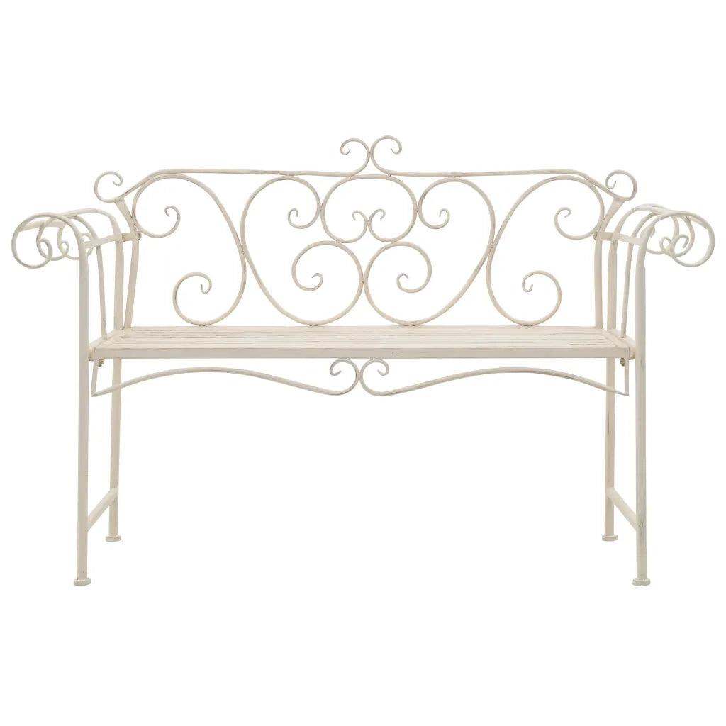 Panchina da Giardino 132 cm in Metallo Bianco Anticato