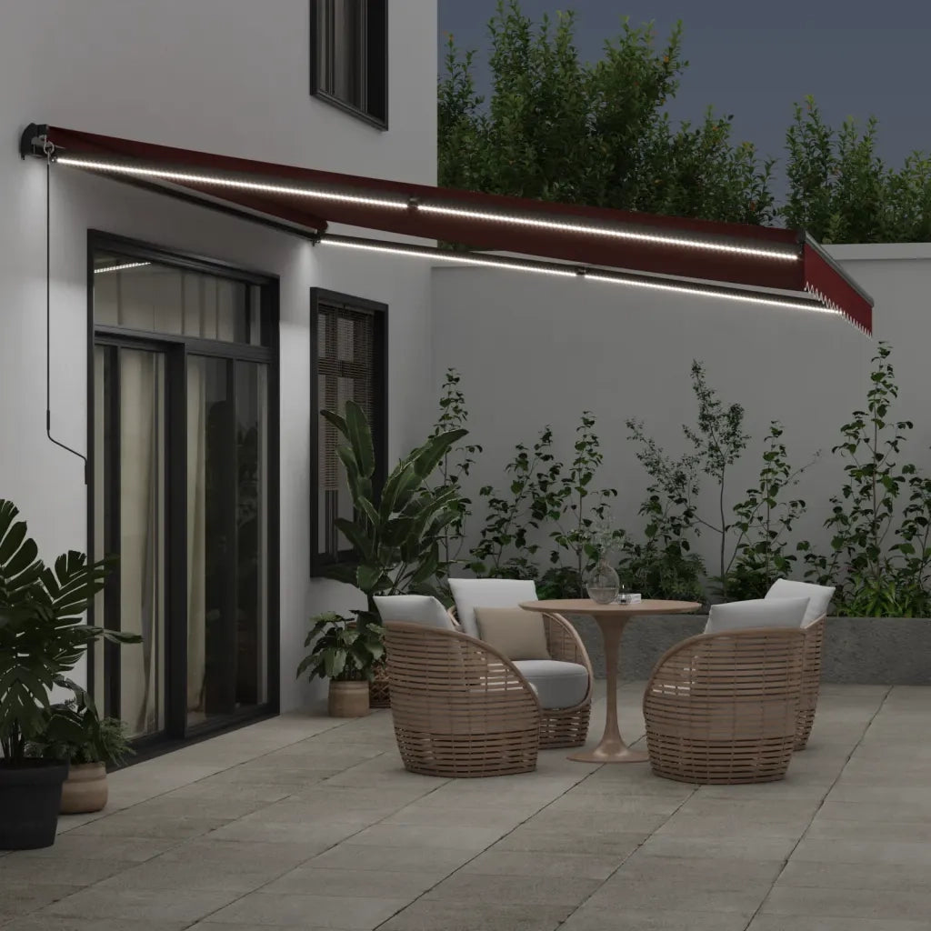 Tenda da Sole Retrattile Manuale con LED Bordò 450x350 cm 3215003
