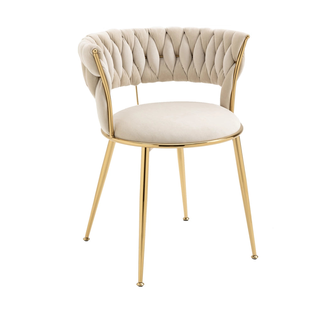 Set di 2 sedie da pranzo in velluto color avorio con schienale traforato e gambe in metallo