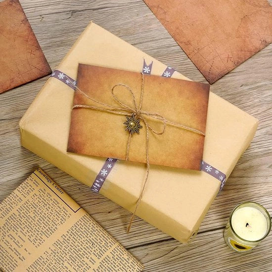 Papier da lettera vintage con set di buste, 48 fogli di carta da lettera, 24 buste, 24 chiavi retro, 24 nastri di paglia, 4 adesivi per sigilli, carta kraft, buste per matrimonio, invito, cartoline di auguri