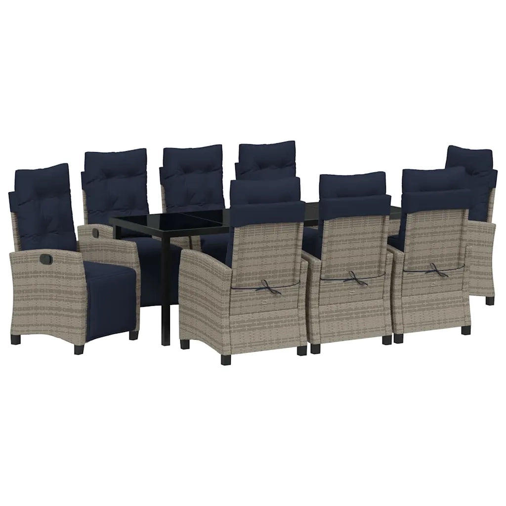 Set da Pranzo per Giardino con cuscino 9 pcs Grigio polyrattan