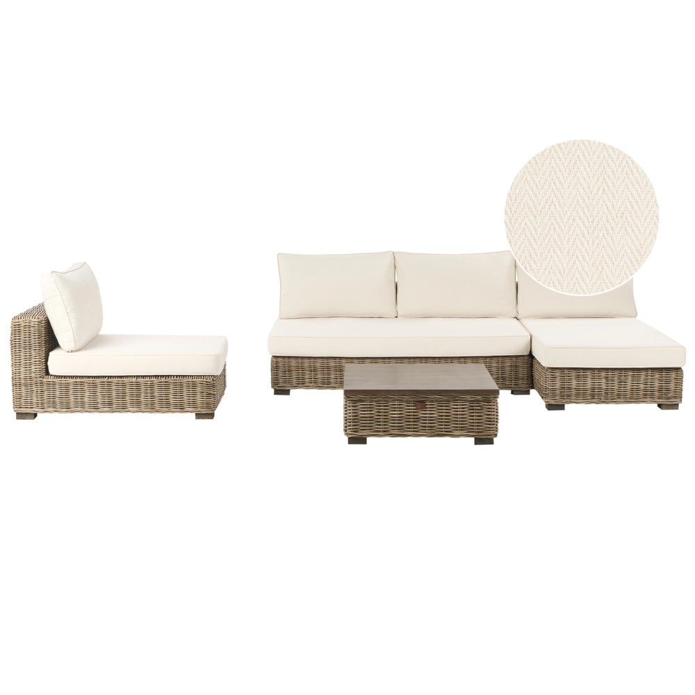 Set di conversazione da giardino grigio in rattan naturale divano da esterno con tavolino sinistro
