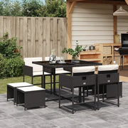 Set da Pranzo da Giardino 9 pz con Cuscini Nero in Polyrattan 3211314
