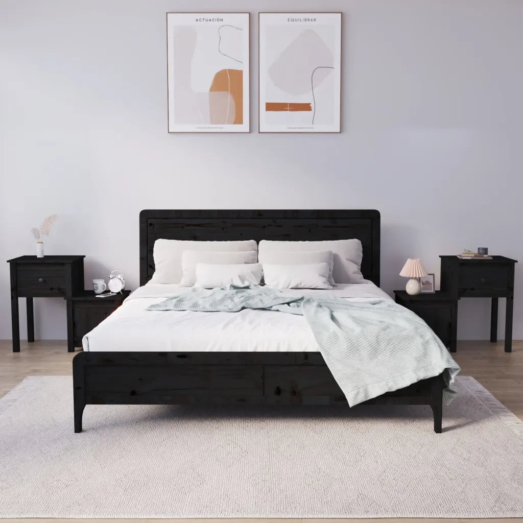 Comodini 2 pz-Set di 2 Tavolino da notte Neri 79,5x38x65,5 cm in Legno Massello di Pino