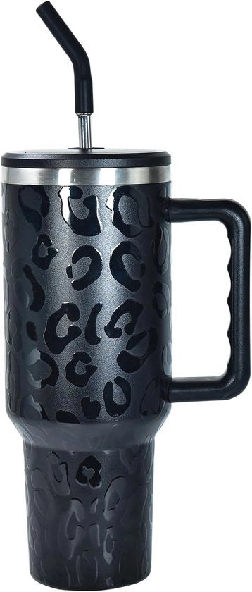 Bicchierino in acciaio inossidabile a doppia parete con manico e manico a rami - 1200 ml - Otre da viaggio portatile per caffè e tè - Mantiene i liquidi caldi o freddi a lungo
