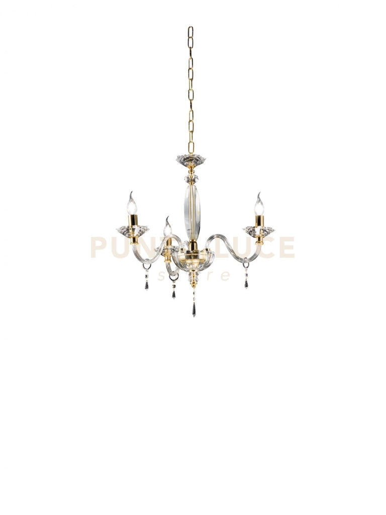 LAMPADARIO FIAMMA/3 CRISTALLO E ORO 3 LUCI ATTACCO E14 D.60CM